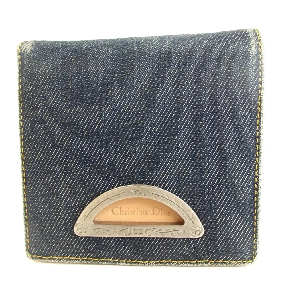 RARE CHRISTIAN DIOR RU 1929 WALLET BLUE DENIUM COTTON & CAMEL LEATHER